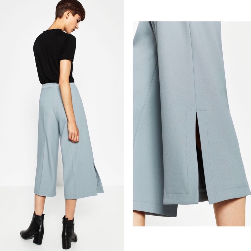 Zara Wide Leg Slit Culottes Greyish Blue Size XS